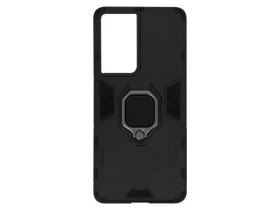 AVIZAR Coque Samsung Galaxy S21 Ultra Hybride Antichoc Bague M&eacute;tallique Support noir