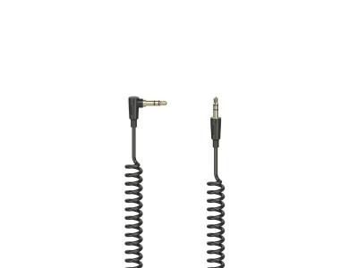 HAMA Cordon spiral&eacute;, jack m&acirc;le 3,5 mm 90 &deg;/conn . m&acirc;le, st&eacute;r&eacute;o, 0,75 m