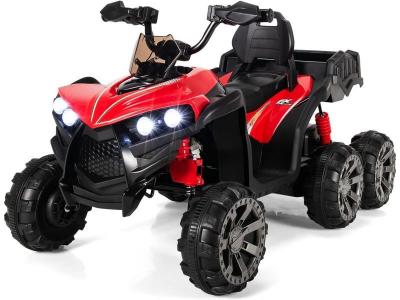 COSTWAY Quad &Eacute;lectrique Pour Enfants  - 6 Roues, 4 Moteurs, Led, Musique, Usb - Rouge.
