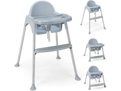 COSTWAY  4 en 1 chaise haute b&eacute;b&eacute; convertible avec plateau double amovible, chaise d'alimentation avec harnais de s&eacute;curit&eacute; &agrave; 3 points et repose-pieds, charge