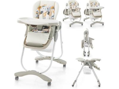 COSTWAY Chaise Haute B&eacute;b&eacute; Pliante -  - Blanc - R&eacute;glable - 6-36 Mois - 4 Roues Pivotante