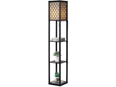 GOPLUS Costway Lampadaire Int&eacute;rieur 1,6M avec Tablettes de Rangement &agrave; 3 Niveaux, Lampe sur Pied, Abat-jour en Tissu, Ampoule E27+60W(NON Inclue), Socle &Oslash;26CM 