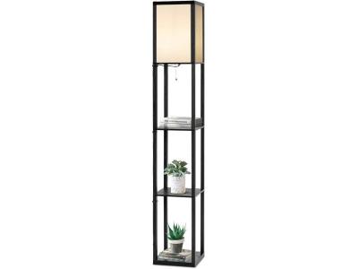 GOPLUS Lampadaire Interieur 1,6M avec Tablettes de Rangement a 3 Niveaux, Lampe sur Pied, Abat-jour en Tissu, Ampoule E27+60W(NON Inclue), Socle &Oslash;26CM, pour