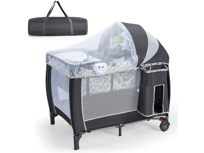 GOPLUS  Lit Parapluie pour B&eacute;b&eacute; Pliable &agrave; roulettes avec Table &agrave; Langer et MatelasLit de Voyage B&eacute;b&eacute; avec Jouets et Sac de 
