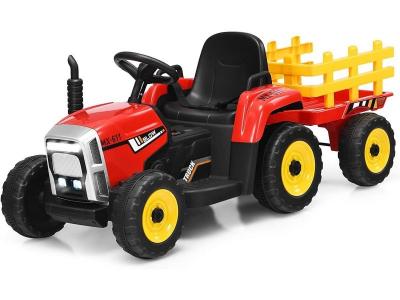 GOPLUS Tracteur &Eacute;lectrique Enfant 12V 7Ah-  - avec T&eacute;l&eacute;commande et Remorque Amovible - Charge 30KG - Effet Musique/Sonore - Rouge 