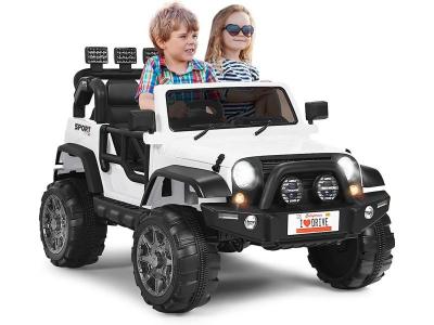 GOPLUS  Voiture Tout-terrain &Eacute;lectrique 2 Places pour Enfantavec T&eacute;l&eacute;commandeLumi&egrave;res LED Musique3 Vitesses R&eacute;glables Blanc 