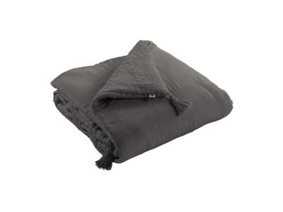 TERRE DE NUIT Couvre-lit double gaze de coton gris anthracite 90x200 cm 