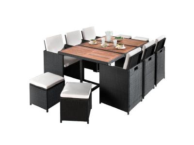 BESTMOBILIER Cuba - Salon de jardin encastrable 10 places - en r&eacute;sine tress&eacute;e - Noir avec coussins beiges  - Noir