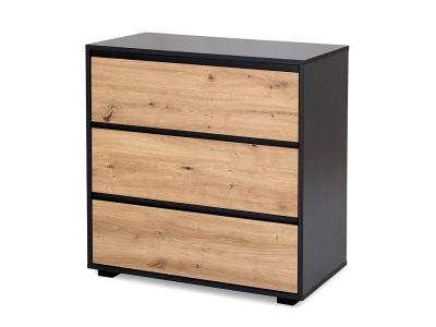 DALIA Commode en bois avec 3 tiroirs style urbain Anthracite-Ch&ecirc;ne 
