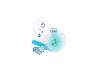 DBB REMOND  pack sucette physiologique en silicone 2eme age + attache sucette - bleu