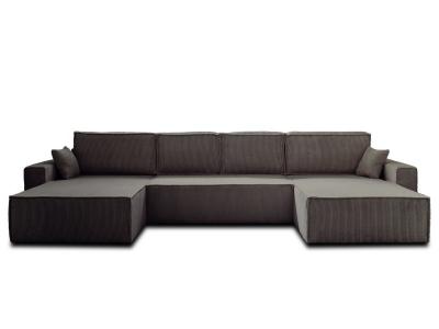 BESTMOBILIER  Canap&eacute; panoramique 7 places DELLIA - En U - Velours c&ocirc;tel&eacute; Gris fonc&eacute;