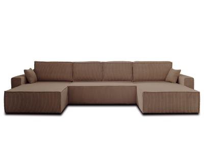 BESTMOBILIER  Canap&eacute; panoramique 7 places DELLIA - En U - Velours c&ocirc;tel&eacute; Taupe