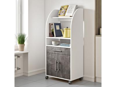 Buffet de cuisine COLEEN - 2 portes, 1 tiroir - Blanc et b&eacute;ton