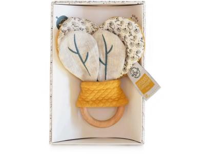 DOUDOU ET COMPAGNIE Hochet anneau en bois Pollen l'abeille bio