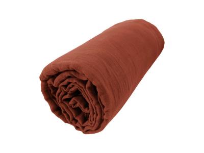 GENERIQUE Drap housse double gaze de coton orange terracotta 160x200 cm - Orange