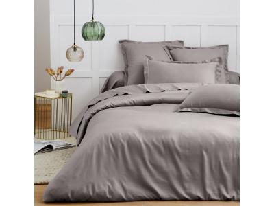 BLANC AVENUE Drap plat 1 personne 180x290 cm satin de coton gris