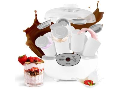 DURONIC  YM2 Yaourti&egrave;re &eacute;lectrique programmable 8 pots de 125 ml Machine &agrave; yaourt avec Thermostat et Pots en C&eacute;ramique Pr&eacute;parer des yaourts et desserts faits-maison