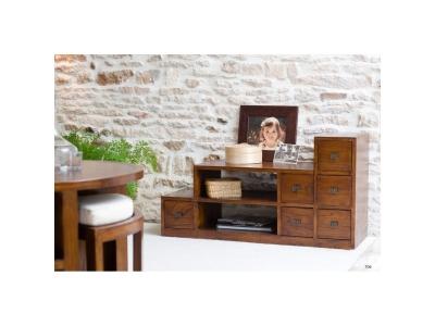 MACABANE Meuble tv escalier bois - Chocolat - 