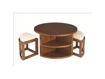 Table Basse Ronde EDEN 2 Tabourets Avec Coussins Bois Mindi