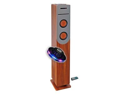 INOVALLEY Tour de son finition Bois avec lecteur CD, Bluetooth, FM et USB, 100W , t&eacute;l&eacute;commande, Jeu de lumi&egrave;re OVNI LED