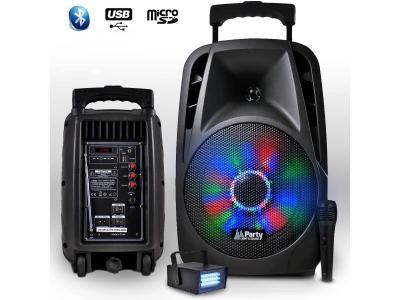 PARTY LIGHT & SOUND Enceinte portable 8"/20cm 300W &agrave; LEDs RVB avec USB/BLUETOOTH/FM/MICRO + mini LEDSTROBE