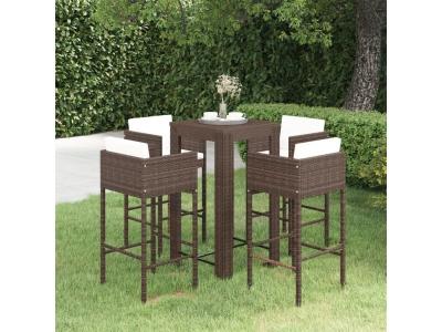 vidaXL Ensemble bar jardin 5 pi&egrave;ces - Coussins Blanc Cr&egrave;me R&eacute;sine tress&eacute;e