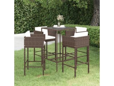 Vidaxl Ensemble Bar De Jardin 5 Pcs Et Coussins R&eacute;sine Tress&eacute;e Marron