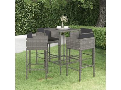 Vidaxl - Ensemble de bar de jardin 5 pcs et coussins R&eacute;sine tress&eacute;e Gris