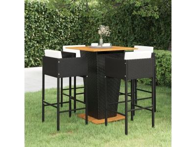 Vidaxl Ensemble De Bar De Jardin 5 Pcs Et Coussins R&eacute;sine Tress&eacute;e Noir