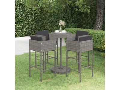 Vidaxl Ensemble De Bar De Jardin 5 Pcs Et Coussins R&eacute;sine Tress&eacute;e Gris