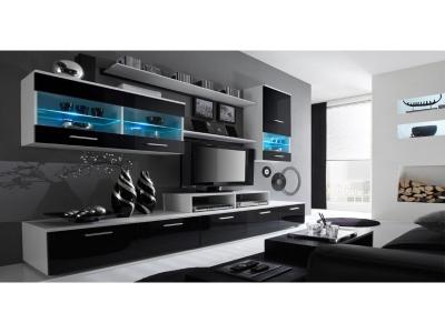 SKRAUT HOME  Ensemble meubles,Blanc Mat-Noir Laq.250x194x42cm