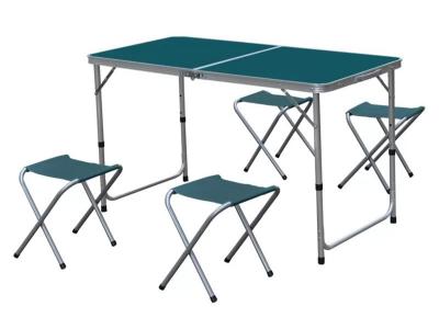 PEGANE Ensemble de table de jardin pliante avec 4 tabourets en aluminium et polyester coloris bleu
