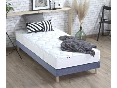 IDLITERIE Ensemble matelas latex 3 zones sommier bleu 90x190