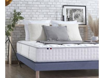 Ensemble matelas ressort m&eacute;moire forme sommier bleu 140x190