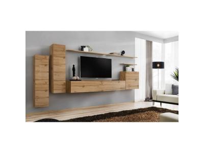 PRICE FACTORY Meuble TV mural SWITCH I design, coloris ch&ecirc;ne Wotan. 40 Marron