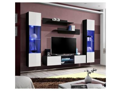 PRICE FACTORY JUST FOR YOU Ensemble meuble tv fly o3 avec led. Coloris noir et blanc. Meuble suspendu design pour votre salon.