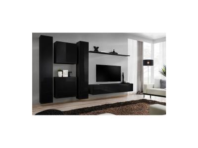 PARIS PRIX Ensemble meuble tv mural - switch vi - 330 cm x 180 cm x 40 cm - noir