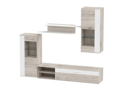 MEUBLETMOI Ensemble meuble tv paroi murale aspect ch&ecirc;ne sable et blanc - unik