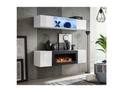 AC DECO Ensemble mural - FLY N - 1 rangement mural LED - 1 meuble TV - Blanc - Mod&egrave;le 2