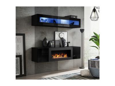 AC DECO Ensemble mural - FLY N - 1 rangement mural LED - 1 meuble TV - Noir - Mod&egrave;le 1