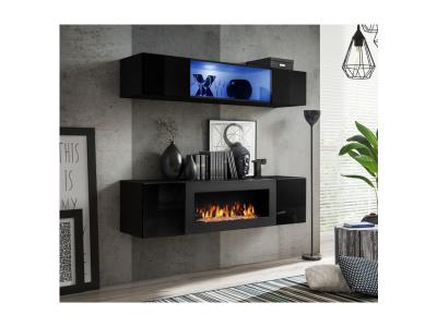 AC DECO Ensemble mural - FLY N - 1 rangement mural LED - 1 meuble TV - Noir - Mod&egrave;le 2