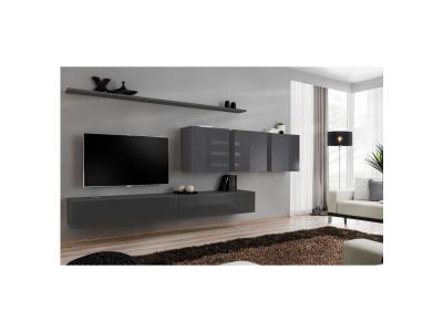 AC DECO Ensemble mural - switch vii - 3 vitrines carr&eacute;es - 2 bancs tv - 2 &eacute;tag&egrave;res - graphite