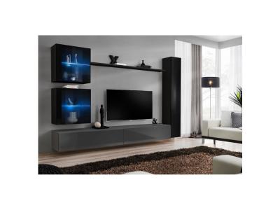 AC DECO Meuble tv mural design ""switch xviii"" 280cm gris & noir