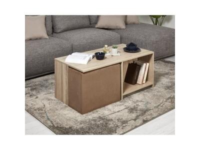 Ensemble Pouf + Table Basse Marron avec 2 rangements