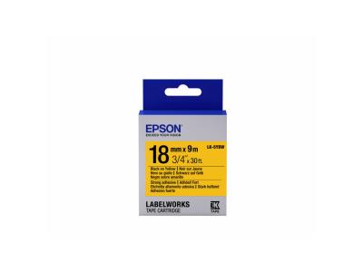 EPSON  LK-5YBW - Adh&eacute;sif Fort - Noir sur Jaune - 18mmx9m