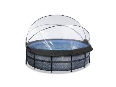 EXIT TOYS Piscine Stone &oslash;427x122cm avec pompe filtrante &agrave; sable et d&ocirc;me - grise