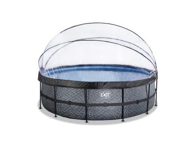 EXIT TOYS Piscine Stone &oslash;488x122cm avec pompe filtrante &agrave; sable et d&ocirc;me - grise