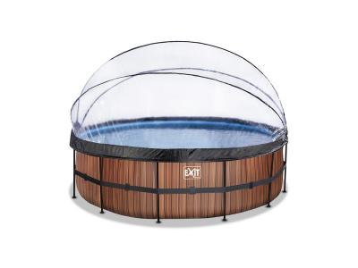 EXIT TOYS Piscine Wood &oslash;488x122cm avec pompe filtrante &agrave; sable et d&ocirc;me - marron