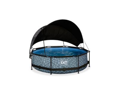EXIT TOYS Piscine Stone &oslash;300x76cm avec pompe filtrante et voile d'ombrage - grise