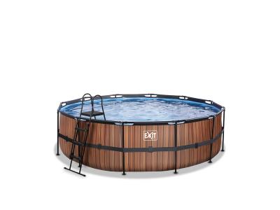 EXIT TOYS Piscine EXIT Wood &oslash;488x122cm avec pompe filtrante &agrave; sable - marron